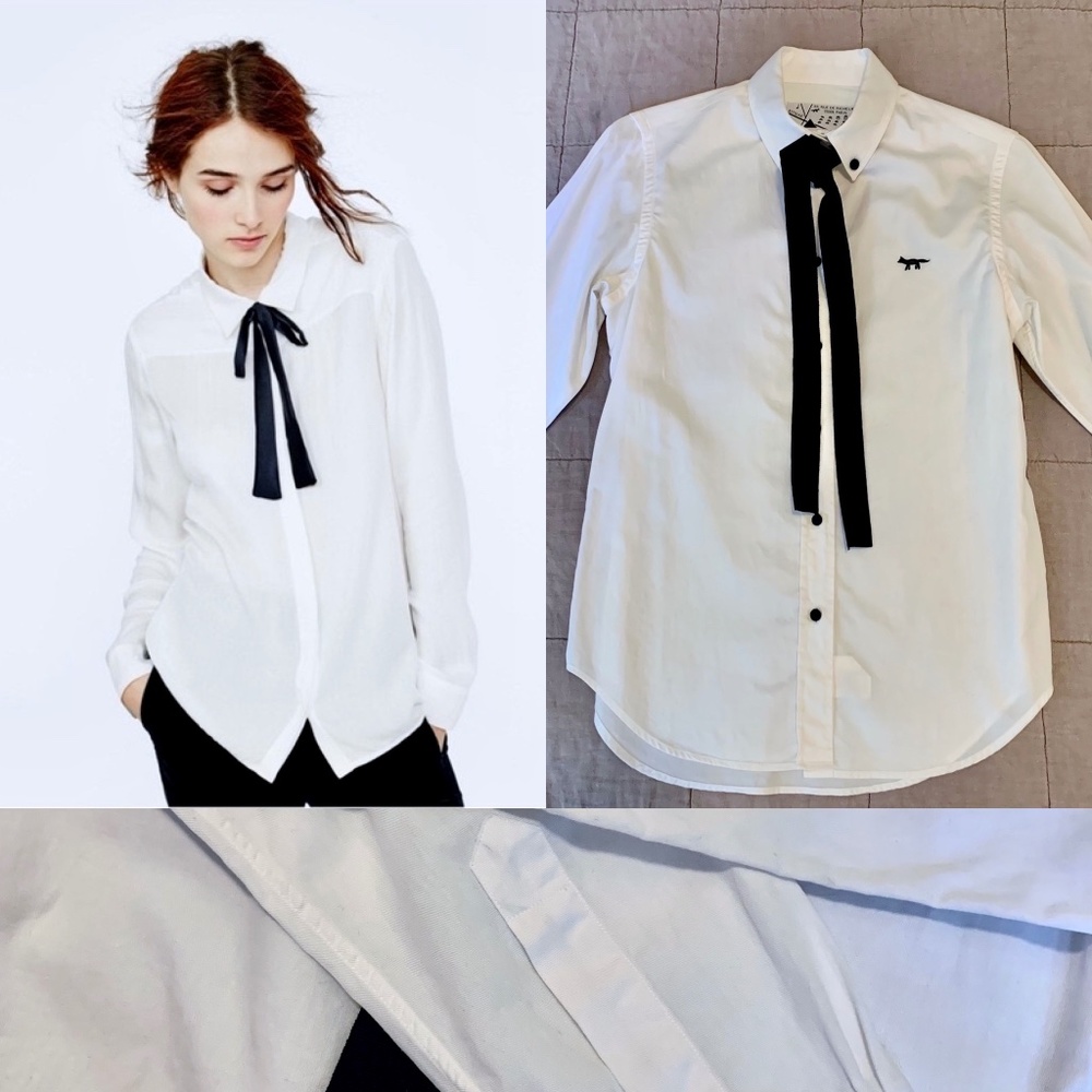 Maison Kitsune Black Fox Patch Oxford Shirt with Tie Size Small